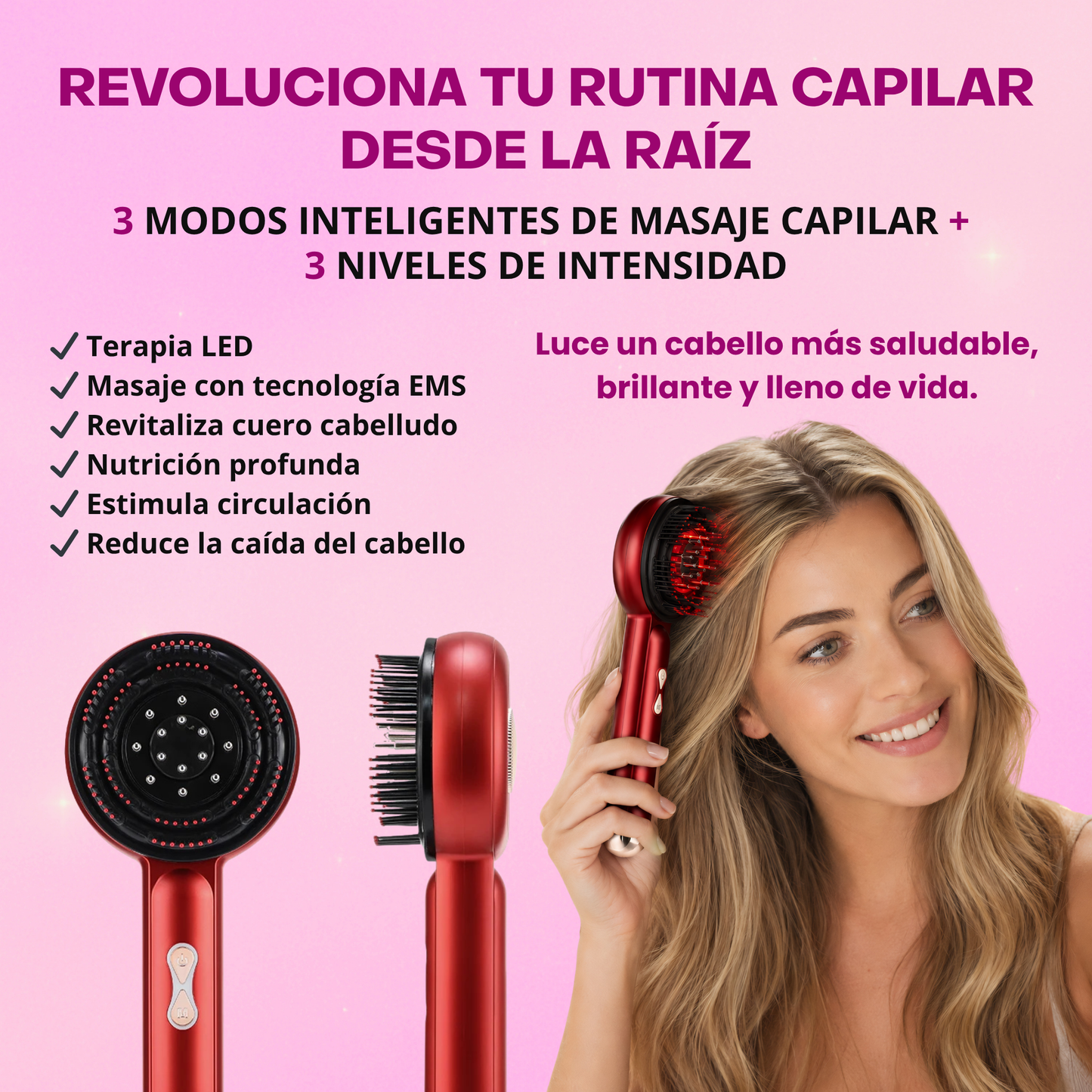 Cepillo Eléctrico de Masaje Capilar con Tecnología LED por Microcorriente