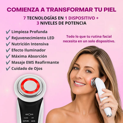 Masajeador Facial 7 en 1 con Tecnología LED por Microcorriente