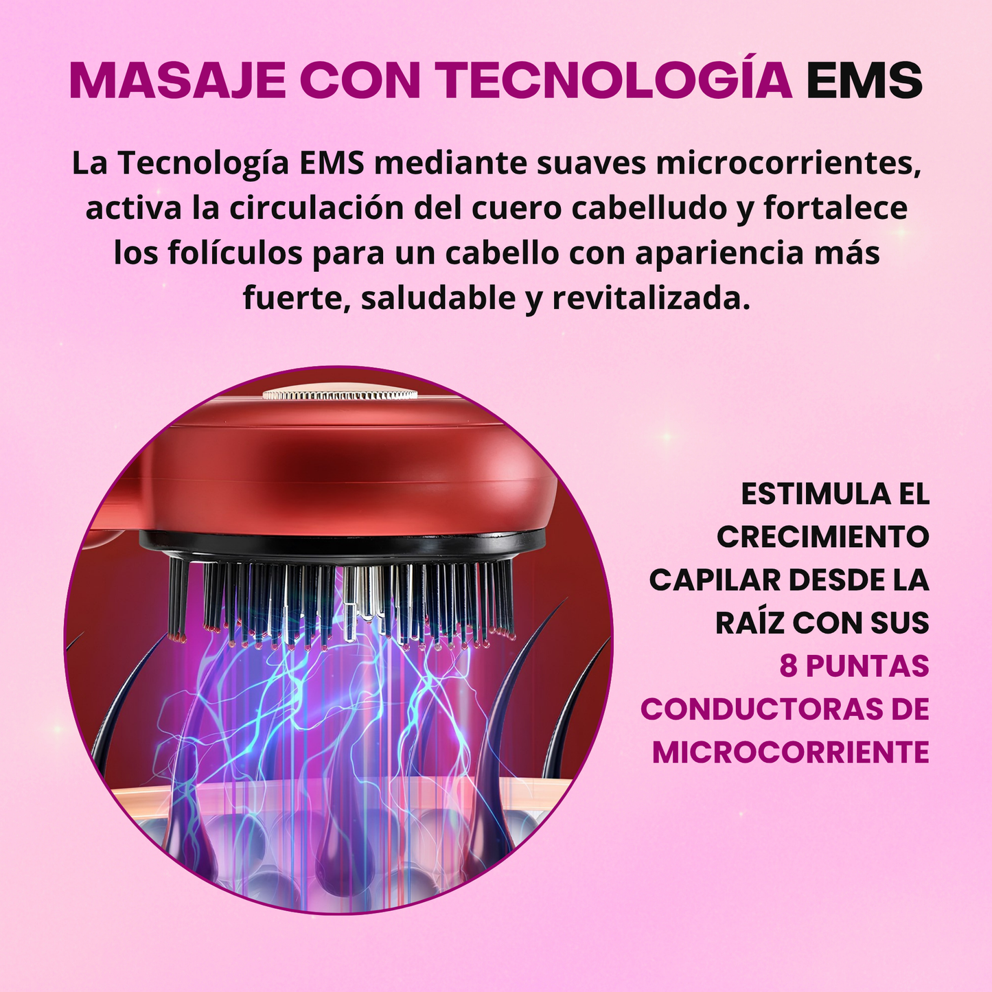 Cepillo Eléctrico de Masaje Capilar con Tecnología LED por Microcorriente