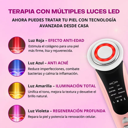 Masajeador Facial 7 en 1 con Tecnología LED por Microcorriente