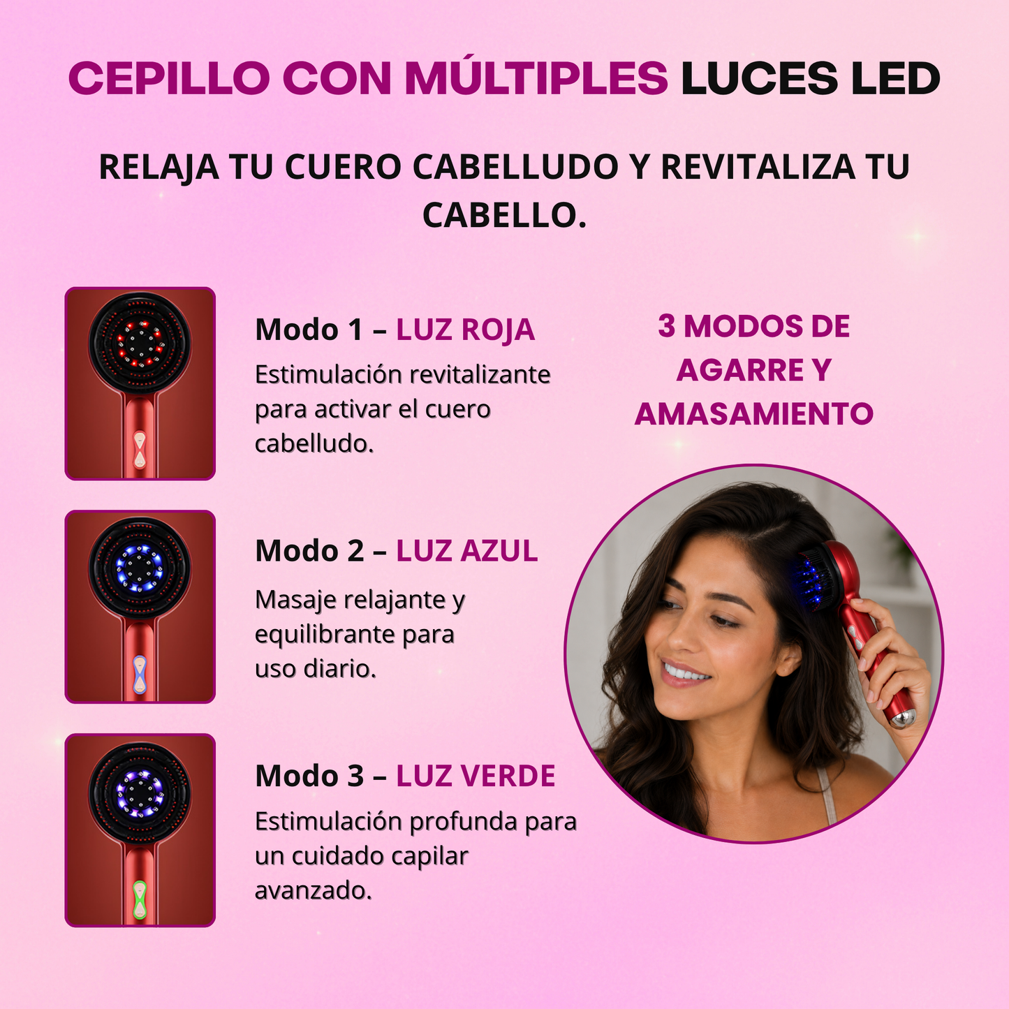 Cepillo Eléctrico de Masaje Capilar con Tecnología LED por Microcorriente