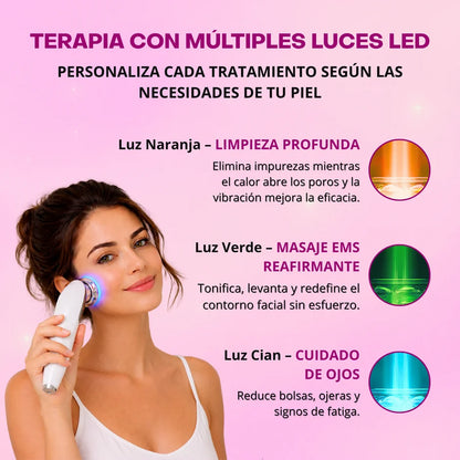 Masajeador Facial 7 en 1 con Tecnología LED por Microcorriente