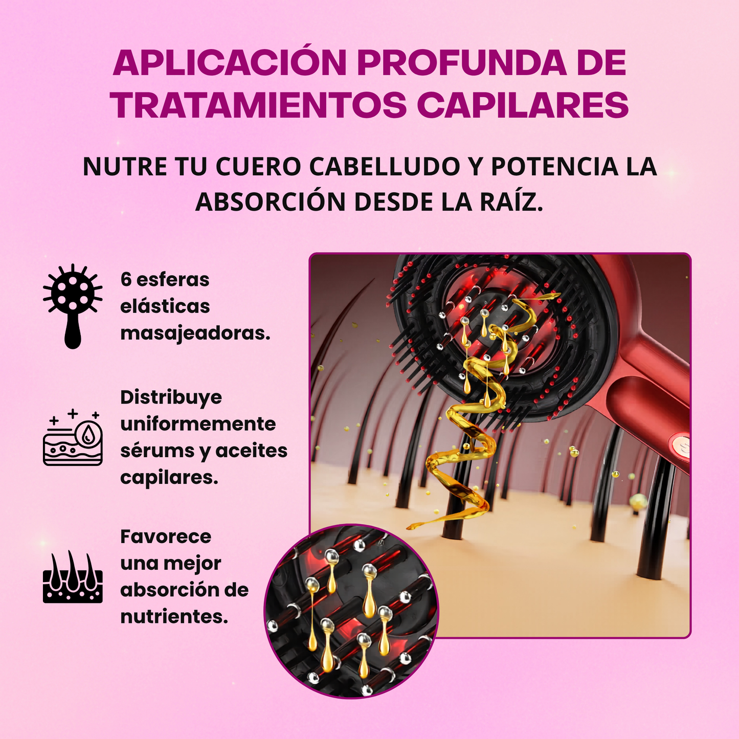 Cepillo Eléctrico de Masaje Capilar con Tecnología LED por Microcorriente