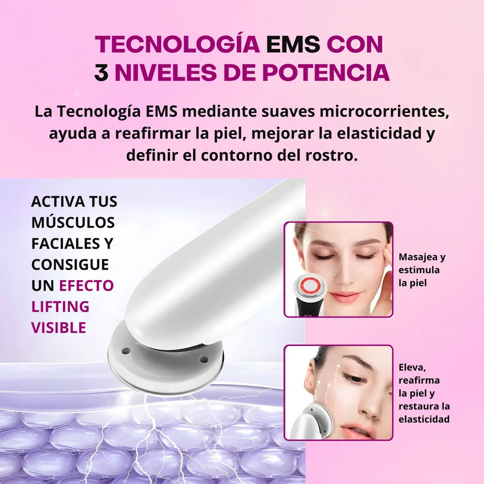 Masajeador Facial 7 en 1 con Tecnología LED por Microcorriente