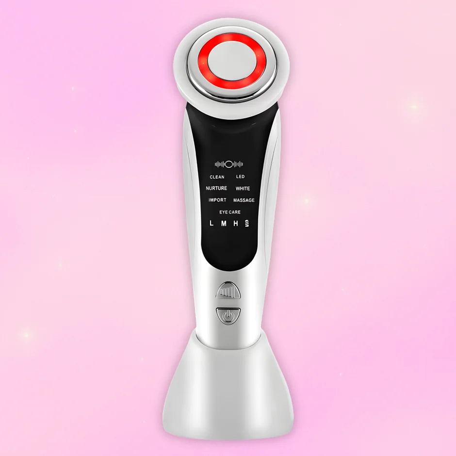 Masajeador Facial 7 en 1 con Tecnología LED por Microcorriente